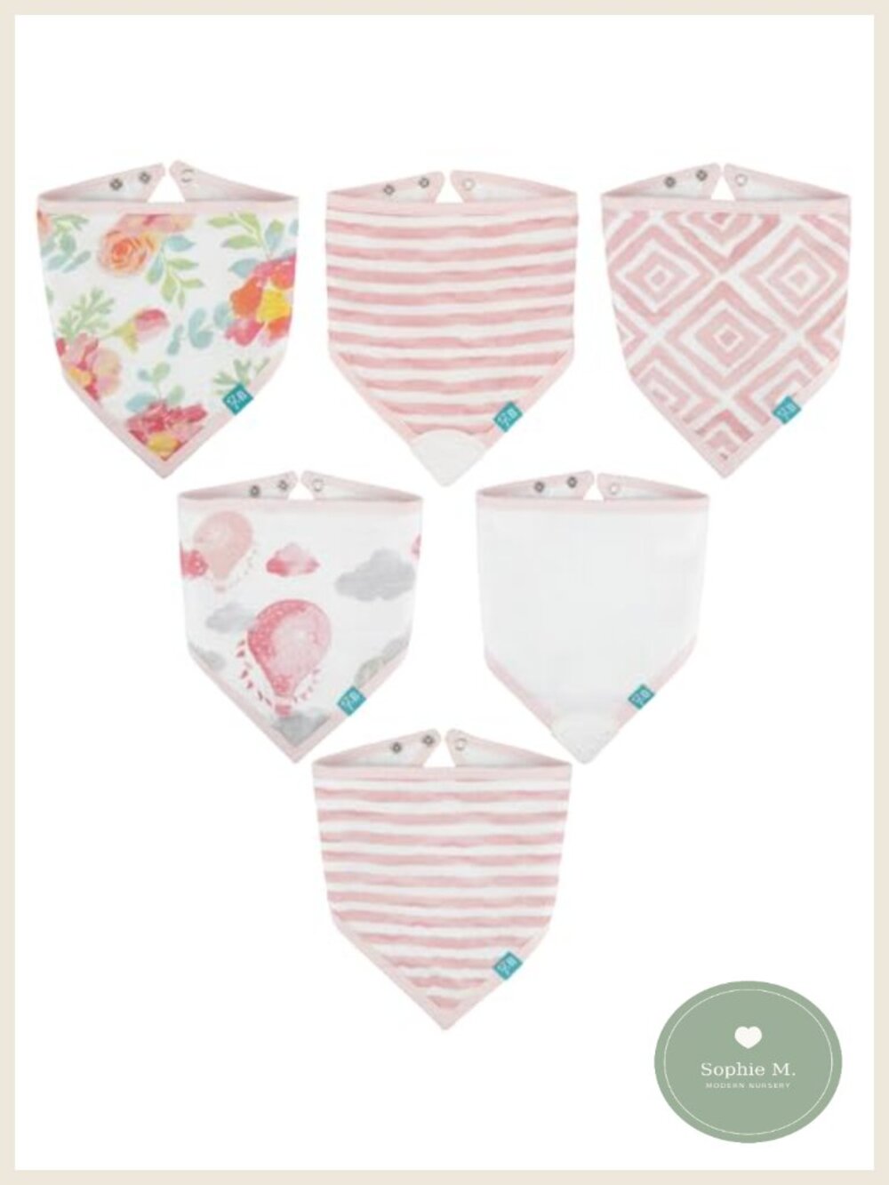 Muslin Bandana Bibs 6pk with Teethers, 100% Cotton Drool Bibs for Feeding